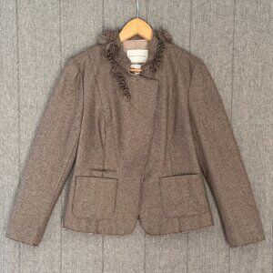 Banana Republic Taupe Ivory Wool Blend Herringbone Tweed 3D Floral Blazer 12 P